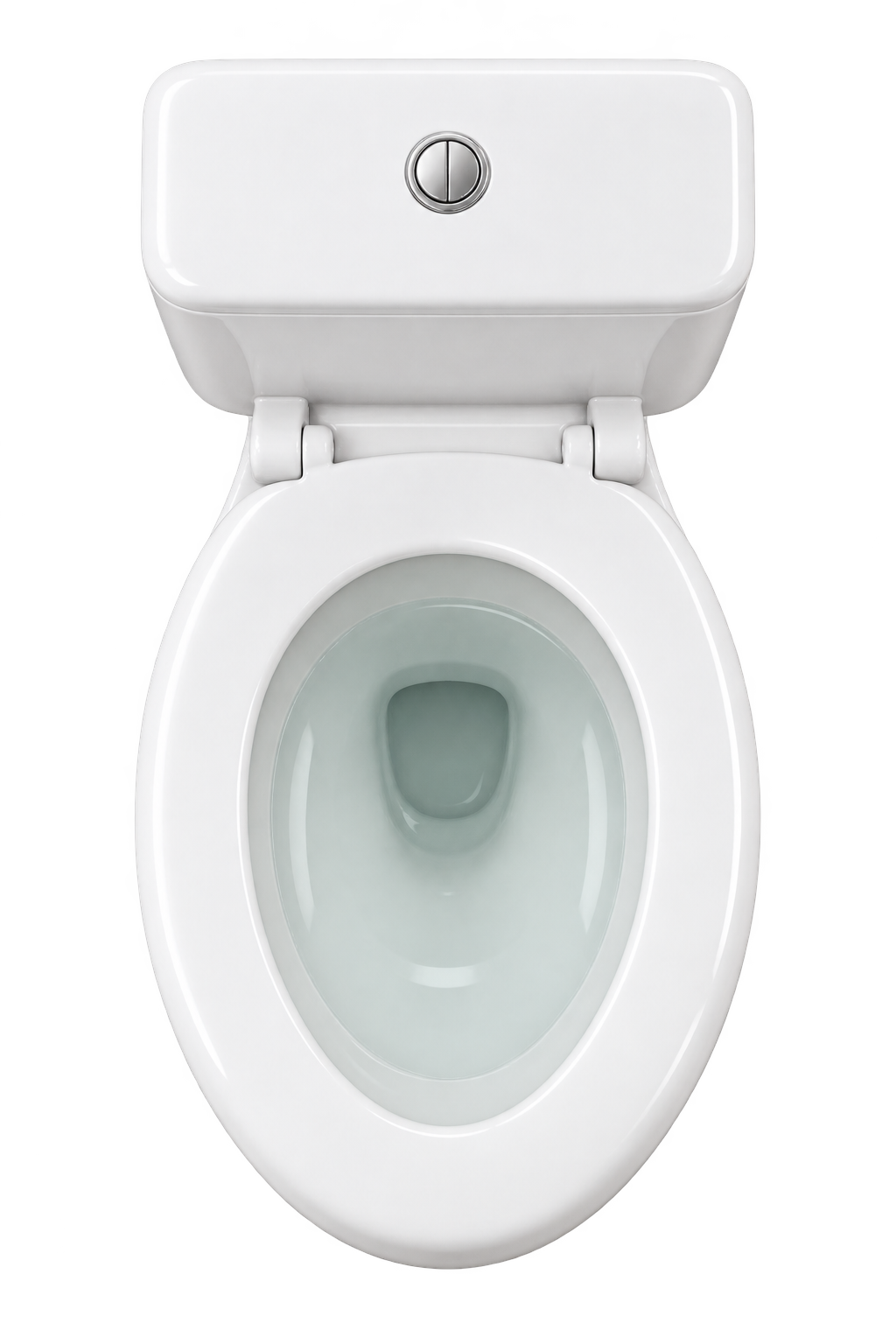 An open white porcelain toilet, seen from above